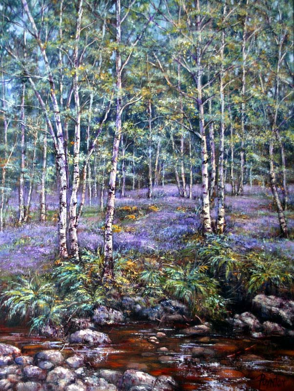 Bluebells by Stream - Painting by Deborah Poynton