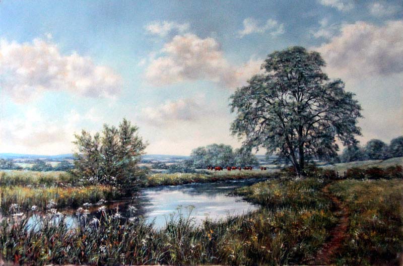 Cows near River Stour - Painting by Deborah Poynton