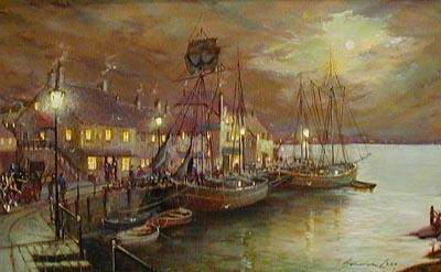 Harbour Life - Painting by Gordon Lees