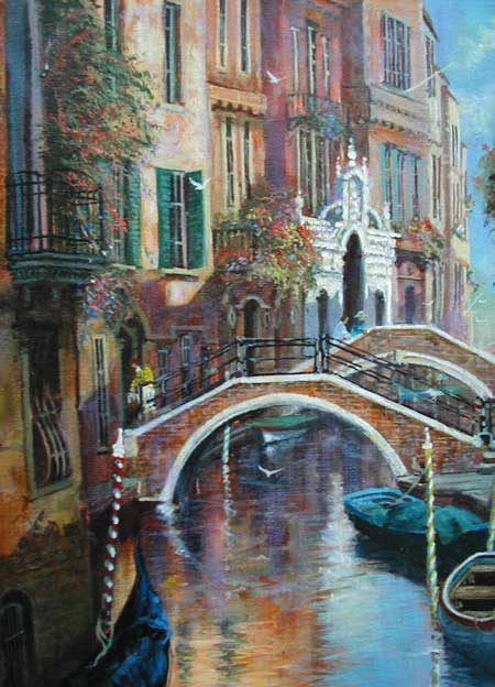 Venice Scene - Painting by Gordon Lees