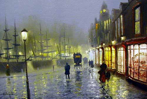 Street Scene - Painting by John Bampfield