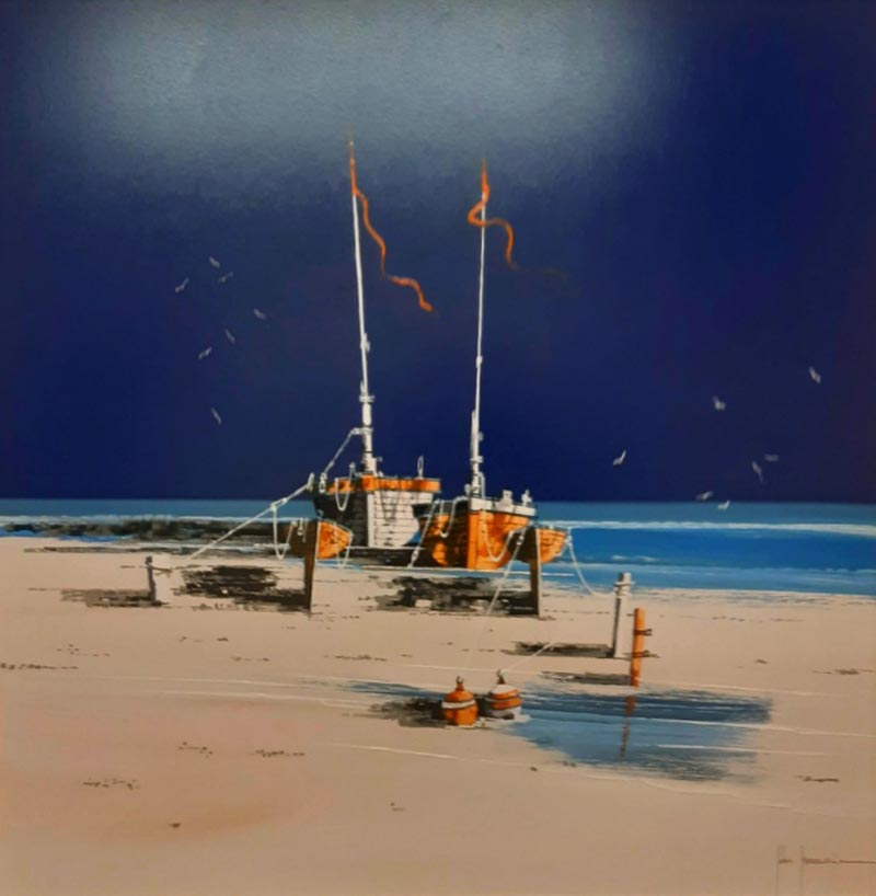 Masts on Blue - Painting by John Horsewell