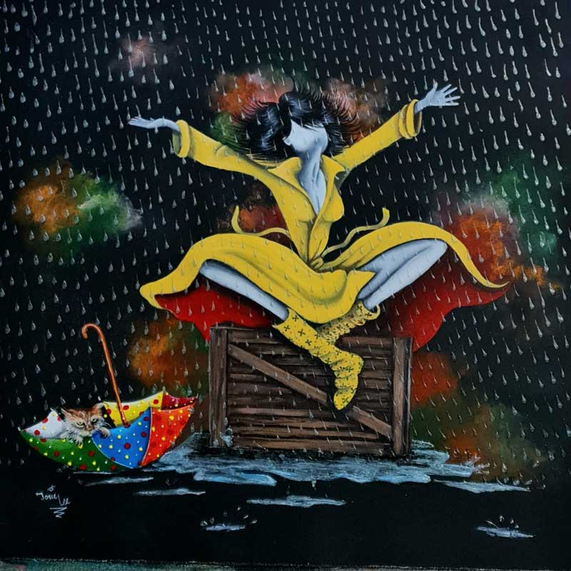 What Rainy-Day Blues?! - Painting by Josie Lee