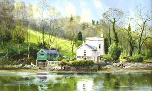 Boathouse, Dart Estuary - Painting by Michael Barnfather
