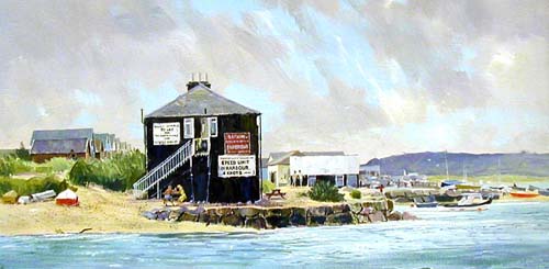 Beach Huts - View from Mudeford Quay - Painting by Michael Barnfather