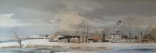 Snow at Eleigh Waterhouse and Farm - Painting by Michael Barnfather  