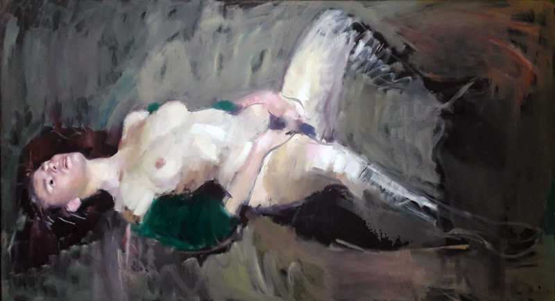 Model Masturbating - Painting by Robert Lenkiewicz