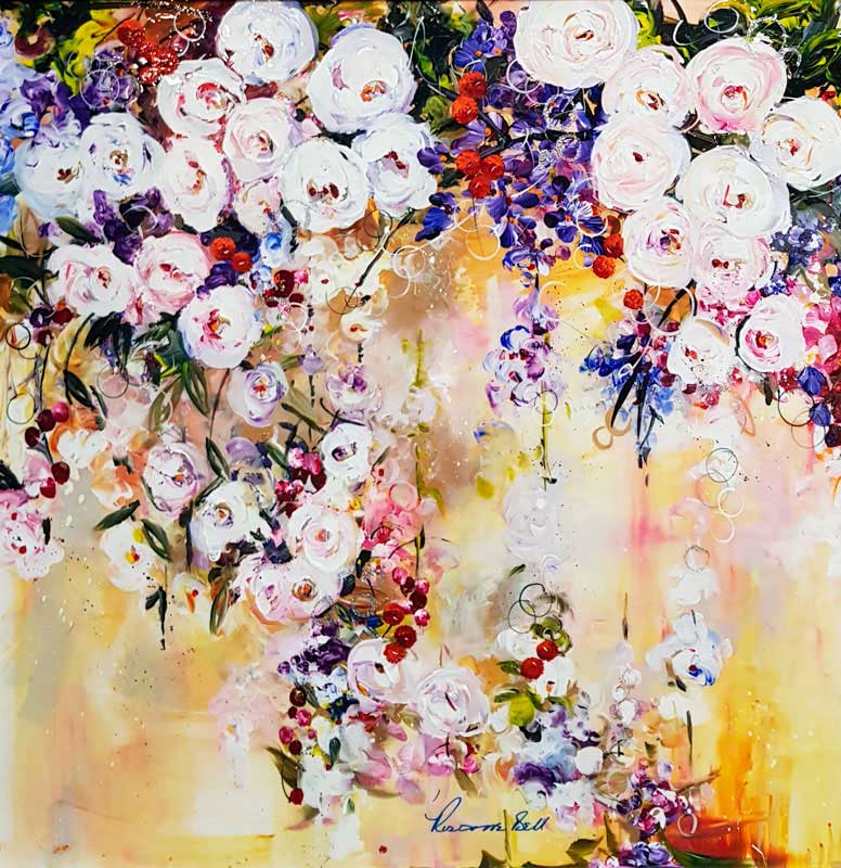 Peony Cascade - Painting by Rozanne Bell