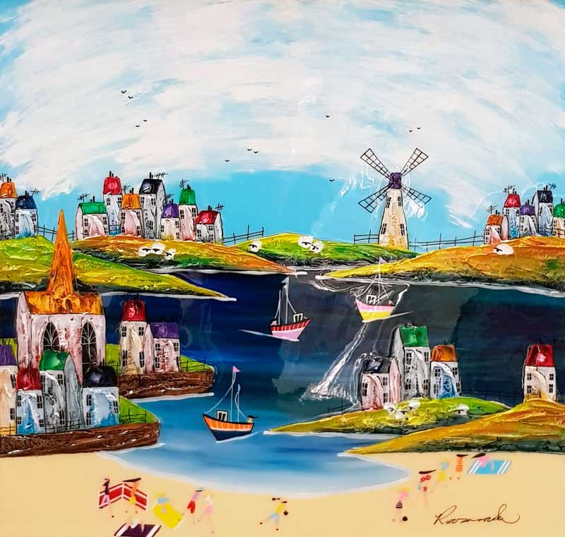 Rainbow Rooftops - Painting by Rozanne Bell