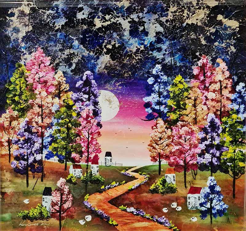 Peeping Moon - Painting by Rozanne Bell