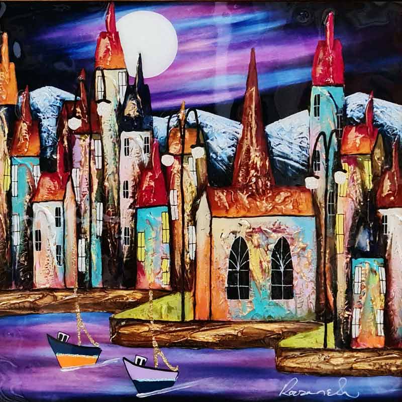 Rainbow Moon - Painting by Rozanne Bell